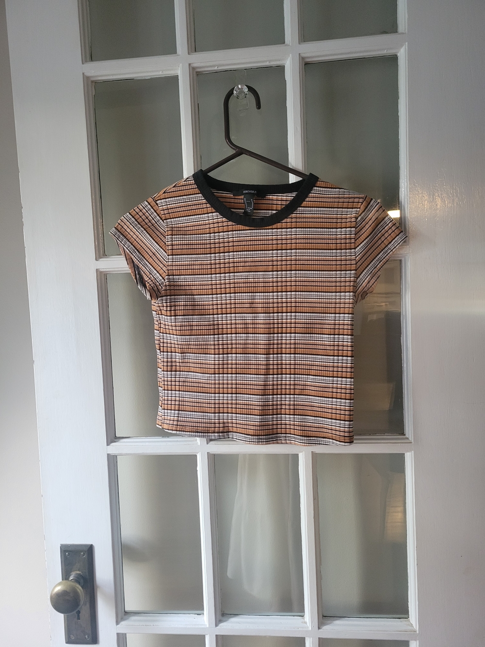 Forever 21 Short Sleeve Crop Blouse Size M Stripped Casual School Vintage Look